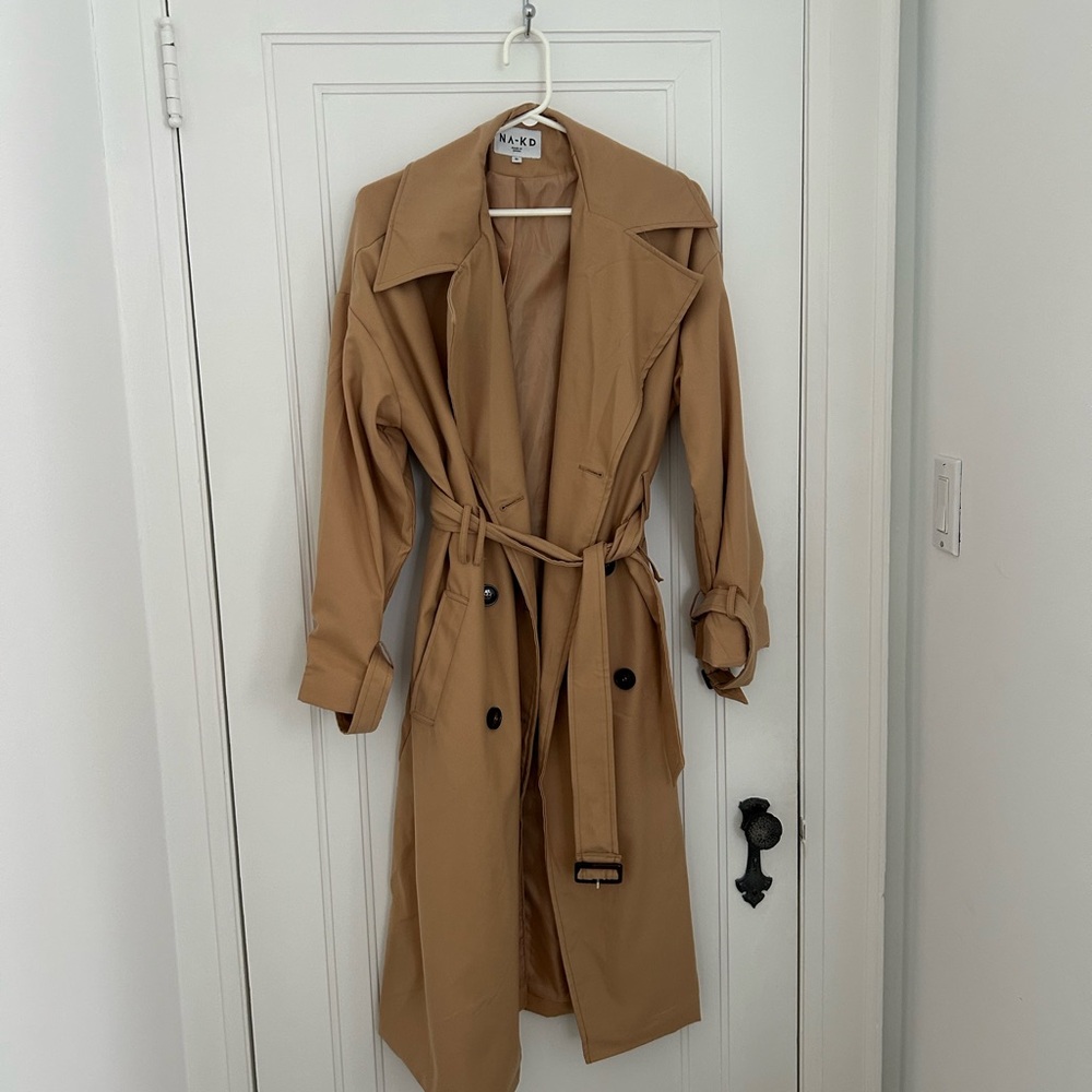NA-KD oversized trench coat in beige